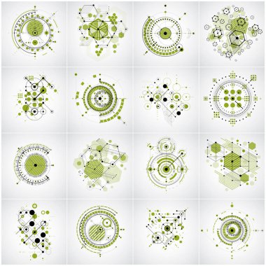 Bauhaus retro tarzı içinde oluşturulmuş vektör yeşil arka kümesi. Teknolojik duvar kağıtları çevrelerin ile mühendislik şablonları ve düzenleri kullanılabilir.