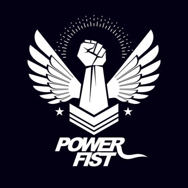 Güçlü yumruk Kartal kanatları ve yıldız kullanılarak oluşturulan bir active sporcu vektör sembolü. Dövüş Kulübü soyut amblemi.