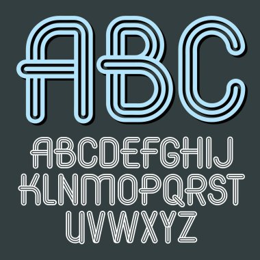 Trendy vektör sermaye alfabesi harfleri, izole abc kümesi. Retro type yazı tipi, komut dosyasından bir z için logo oluşturma için kullanılabilir. Üçlü geometrik çizgiler kullanılarak oluşturulan.