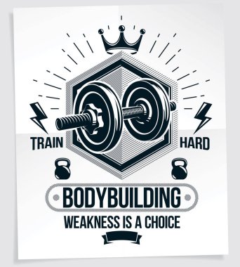 Disk ağırlık dambıl ve su ısıtıcısı çan spor ekipmanı kullanarak oluşan halter vektör motivasyon posteri. Bir seçim yazı zayıflıktır. 