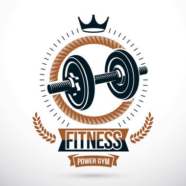 Vektör simge dumbbell ve royal crown, vücut geliştirme Şampiyonası sembolü ile oluşan