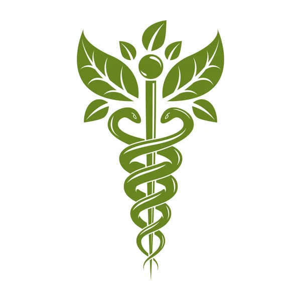 Caduceus Symbol Healthcare Conceptual Vector Illustration Homeopathy Creative Emblem — Stock Vector