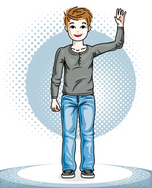 Pretty Child Boy Standing Stylish Casual Clothes Vector Character Childhood — Stock Vector