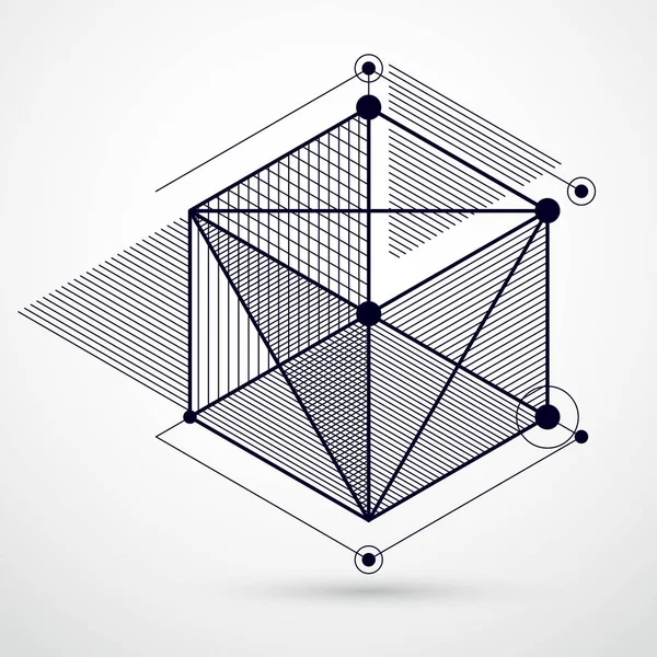 由线条和3D 立方体创建的黑白工业系统的矢量绘制 现代几何组合可作为模板和布局使用 — 图库矢量图片
