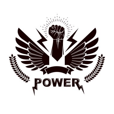 Kanatlı güçlü yumruk el logo kaldırdı