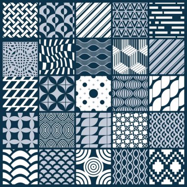 Beyaz ve mavi renklerde tek renkli yinelenen desenleri