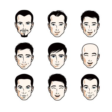 Beyaz erkekler topluluğu ifade farklı duygular yüzler