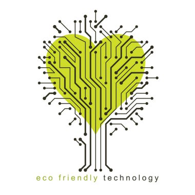 Beyaz arka plan üzerinde kalp şeklinde modern dijital ağaç