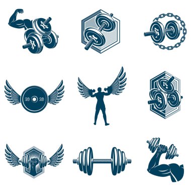 Vektör powerlifting Tema simgeleri beyaz arka plan üzerinde