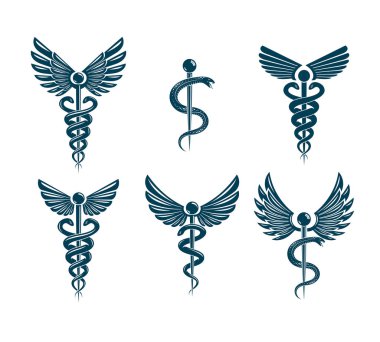 Beyaz arka plan üzerinde Caduceus Logotype kümesi