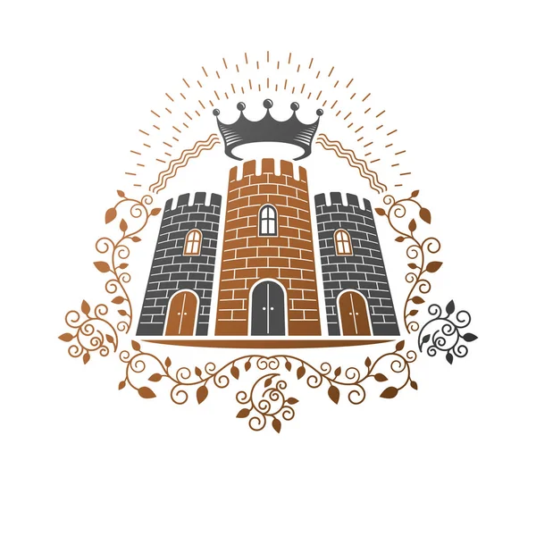 Beyaz arka plan üzerinde antik kale amblemi