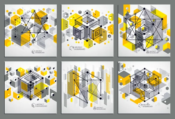 Compositions Cubes Hexagones Carrés Rectangles Différents Éléments Abstraits — Image vectorielle