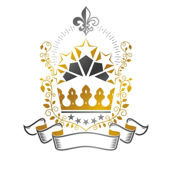 Majestätische Krone Emblem Auf Weißem Hintergrund — Stockvektor