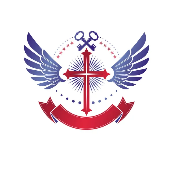 Cruz Cristiana Emblema Decorativo Sobre Fondo Blanco — Vector de stock