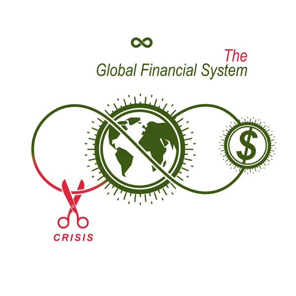 全球金融体系中的危机白色背景下的概念性徽标 — 图库矢量图片
