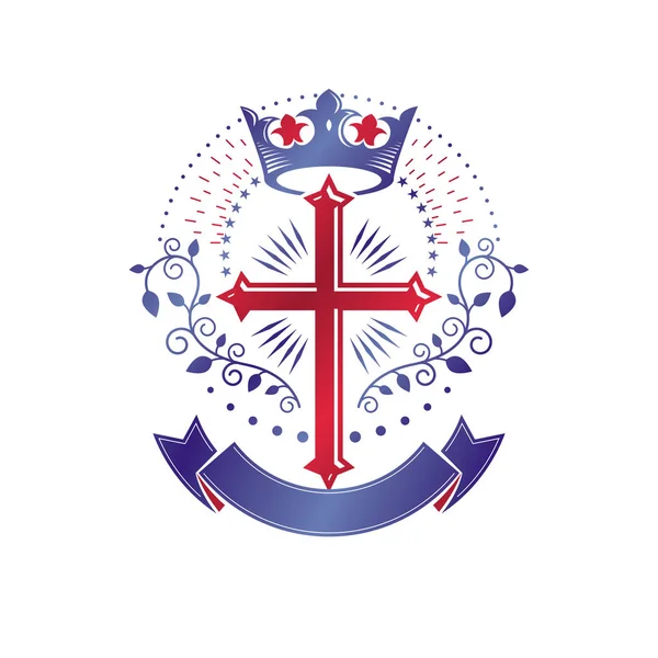 Christian Cross Emblème Décoratif Sur Fond Blanc — Image vectorielle