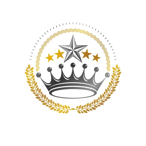 Majestoso Emblema Coroa Fundo Branco — Vetor de Stock