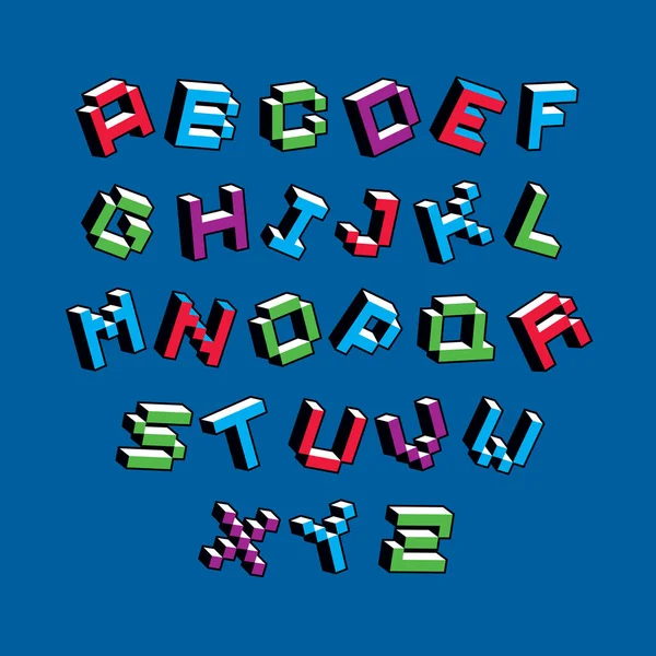 Letras Cibernéticas Del Alfabeto Pixel Art Vector Digital Typescript — Archivo Imágenes Vectoriales