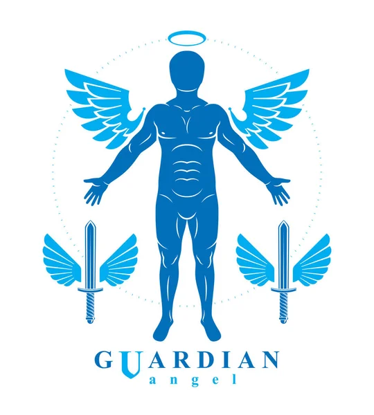 Guardian Character Created Angel Wings Halo — Stock Vector