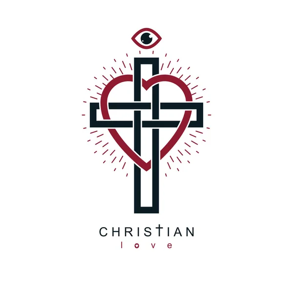 Amor Deus Símbolo Com Cruz Cristã Coração Fundo Branco — Vetor de Stock