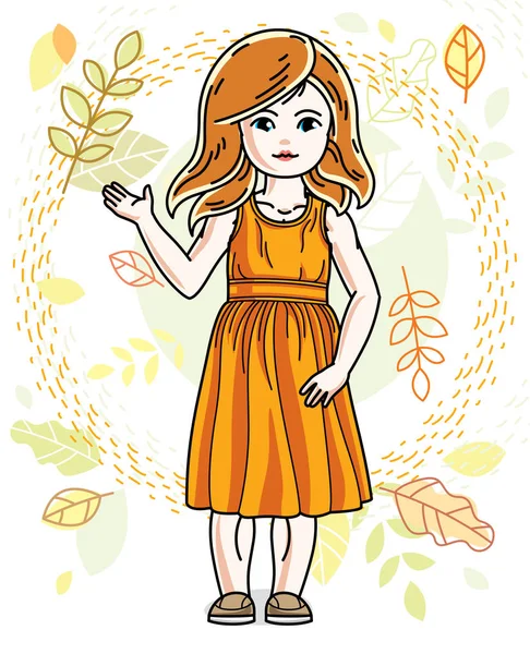 Little Redhead Girl Standing Background Autumn Background Wearing Different Casual — Stock Vector