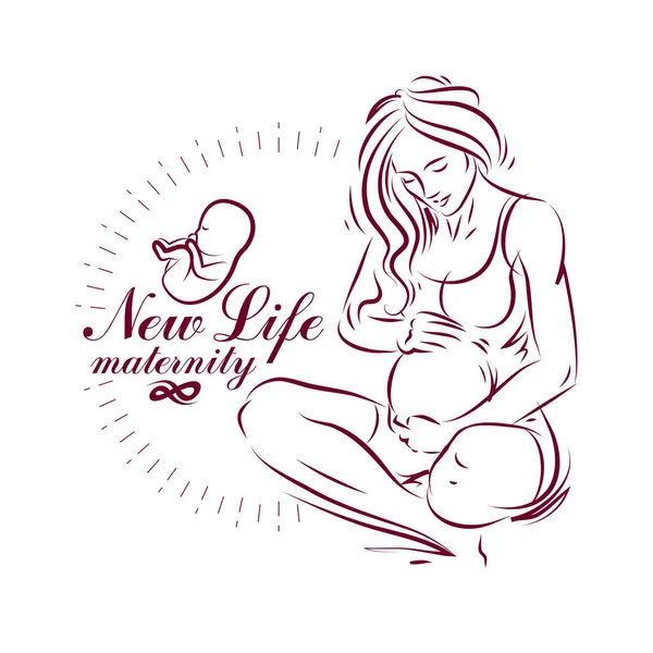 Hamile Kadın Zarif Vücut Siluet Çizimi — Stok Vektör