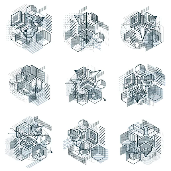 Reihe Abstrakter Figuren Mit Einfachen Geometrischen Formen — Stockvektor