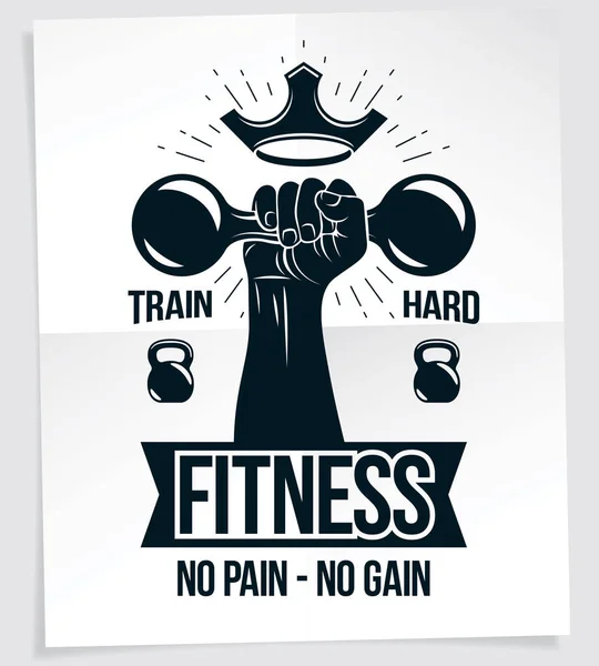 Afiche Publicitario Del Club Fitness Con Brazo Musculoso Del Culturista — Vector de stock