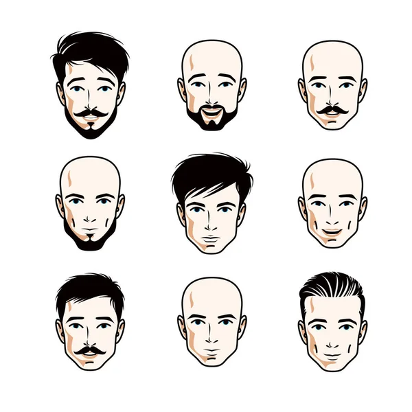 Collection Caucasian Men Faces Expressing Different Emotions — Stock Vector