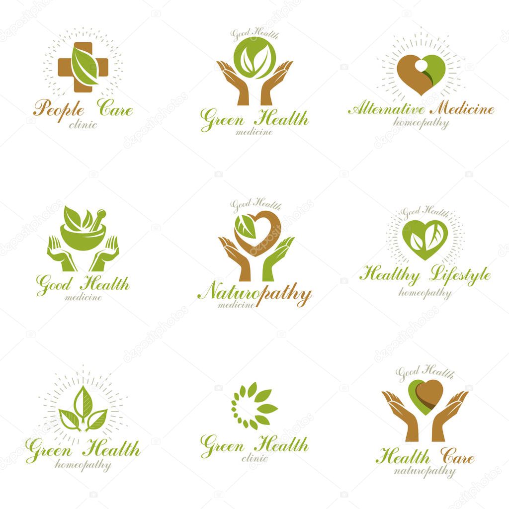 set of green health idea logos on white background