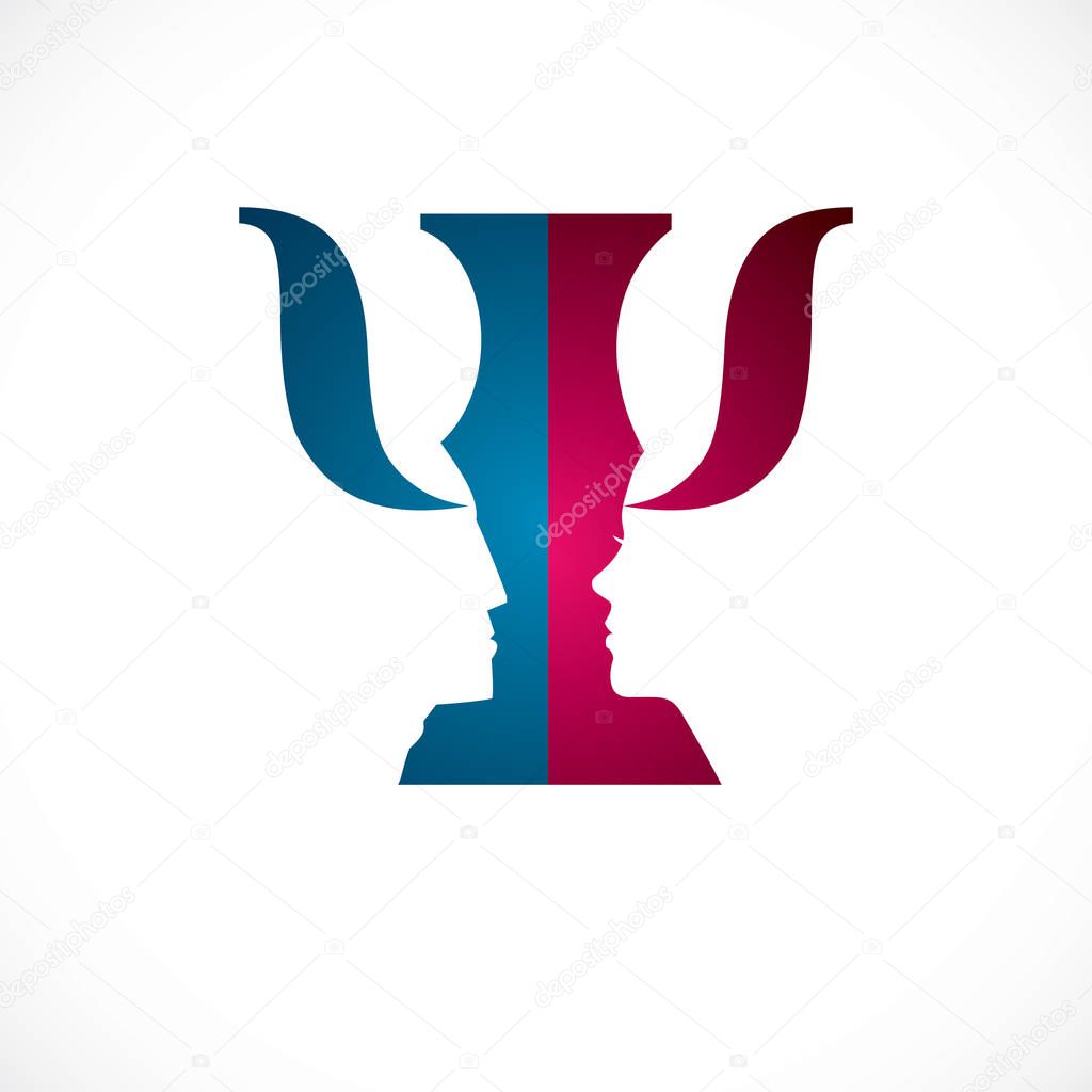 Relationship psychology concept created with man and woman heads profiles