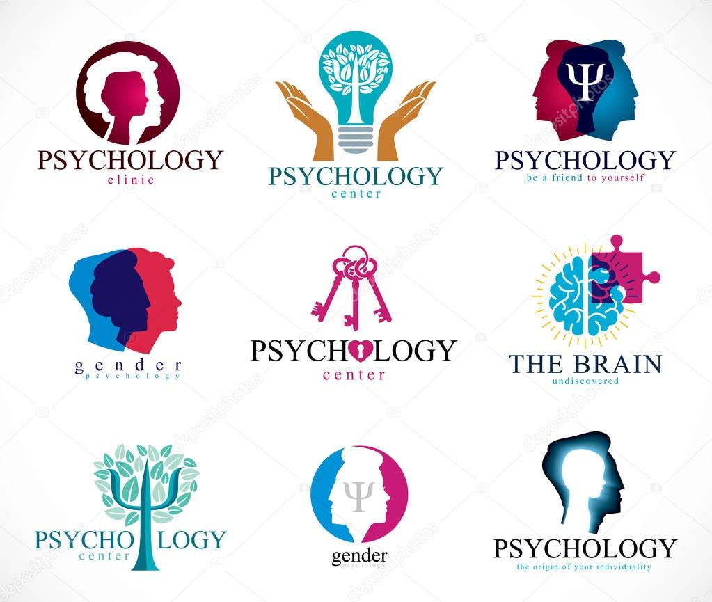 Set of psychology concepts on white background