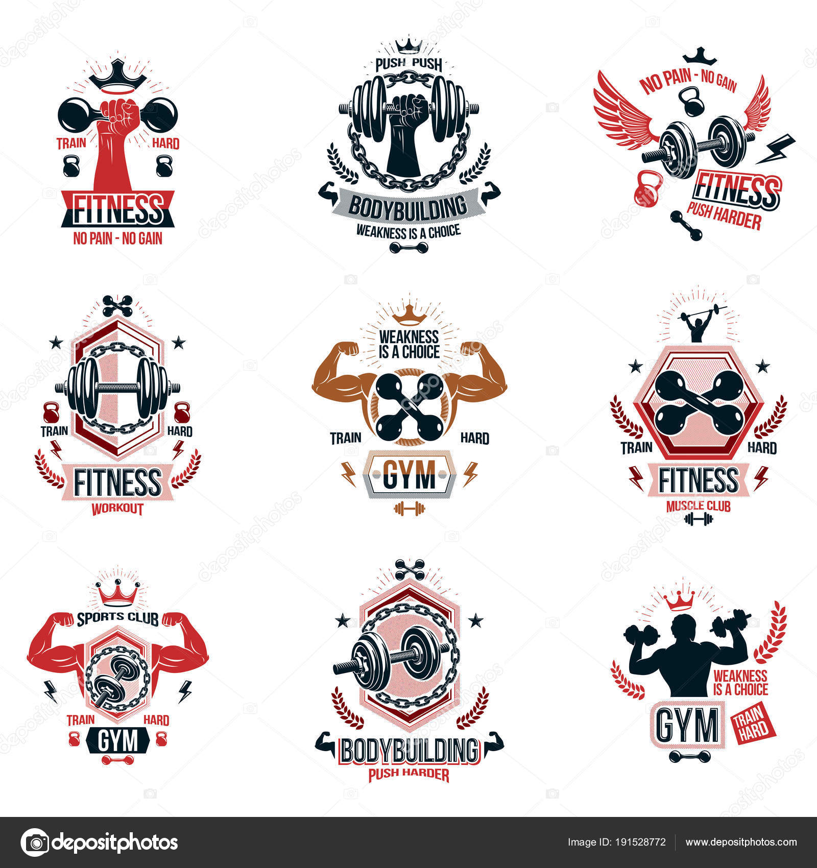 Weightlifting Motivation Posters Set Vector Fitness