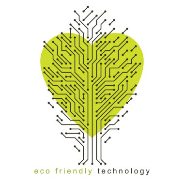 Sanat vektör çizim kalp sevgi dolu şeklinde dijital ağaç