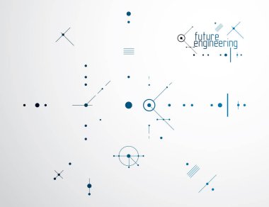 Teknik plan, grafik ve web tasarımında kullanmak için soyut mühendislik taslağı. Endüstriyel sistemin çizim vektörü çizgileri ve çemberlerle oluşturuldu.