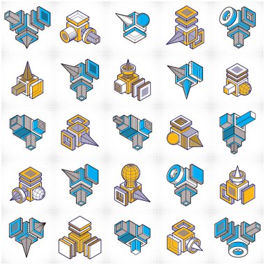 Soyut yapılar kümesi, boyutlu tasarımlar koleksiyonu vektör.