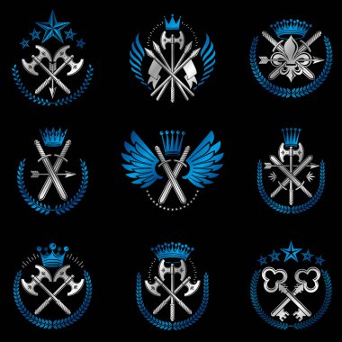 Vintage silah Amblemler ayarlayın. Hanedan işaretleri vintage elemen vektör