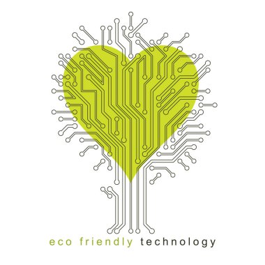 Sanat vektör çizim kalp sevgi dolu şeklinde dijital ağaç