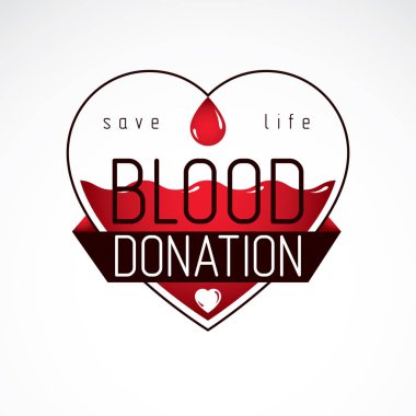 Kalp şekli ve kan damlaları ile yapılan kan bağış yazıt