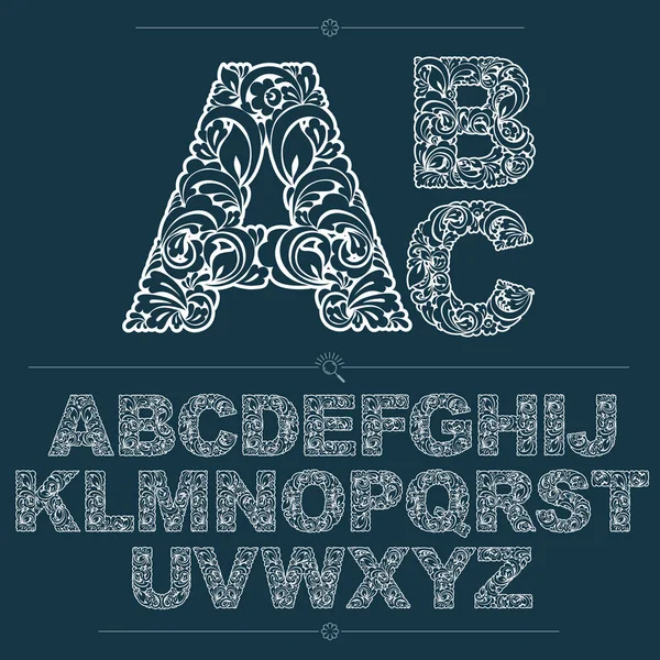 Conjunto de capiteles ornamentados vectoriales, tipografía con dibujos florales. ¡Blac! — Vector de stock