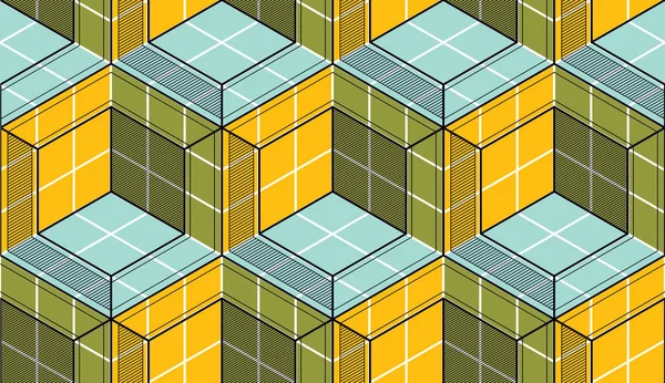 ジオメトリック キューブ抽象的なシームレス パターン、3 d ベクトルの背景. — ストックベクタ