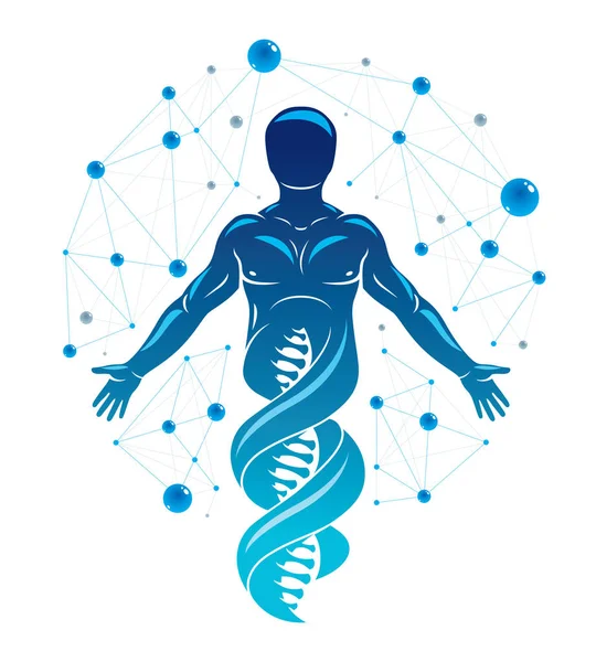 Illustration graphique vectorielle de l'homme faite comme brins d'ADN continue — Image vectorielle