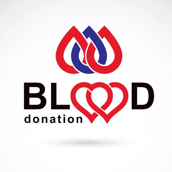 Metafora donasi darah, bentuk hati dan tetes darah. Medis th - Stok Vektor