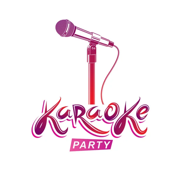 Karaoke Party Beschriftung Nachtleben Unterhaltung Konzeptionelle Vektor Emblem Mit Mikrofon — Stockvektor