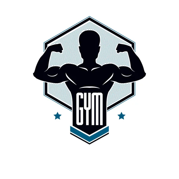 Ginásio Levantamento Peso Fitness Esporte Clube Logotipo Emblema Vetor Estilo — Vetor de Stock