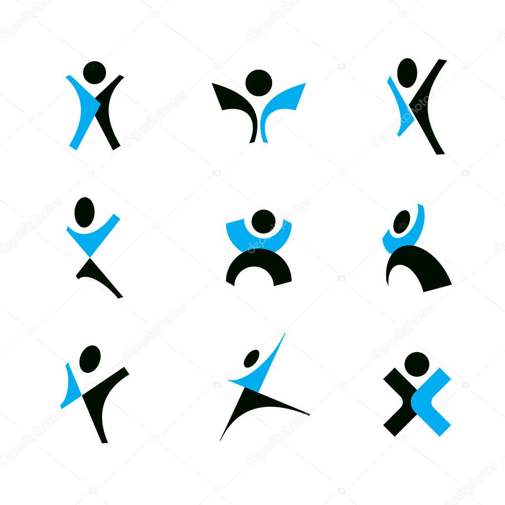 Vector illustration of happy abstract human with raised hands up. Freedom abstract symbol.