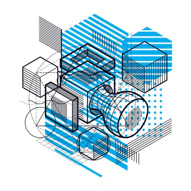 Küpleri, Altıgenler, kareler, dikdörtgenler ve farklı soyut öğeler soyut itmeyi arka plan.