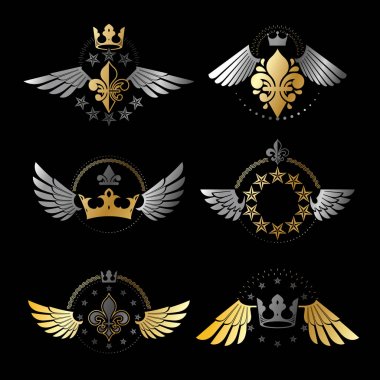 Kraliyet kron ve Vintage yıldız amblem ayarla.