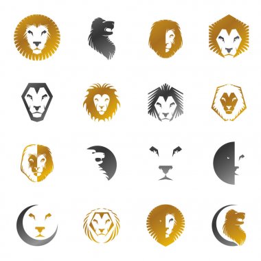 Cesur Aslan Kral Amblemler öğeleri kümesi yüzler.