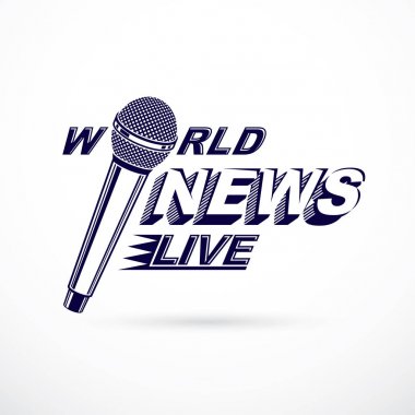 Haberler ve dünya haber yazıt ve gazetecilik mikrofon ekipmanlar kullanarak oluşan logo raporlama gerçekler.